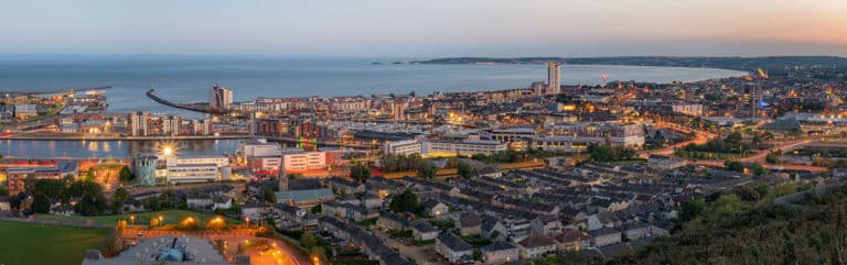 Sunset over Swansea City, Wales